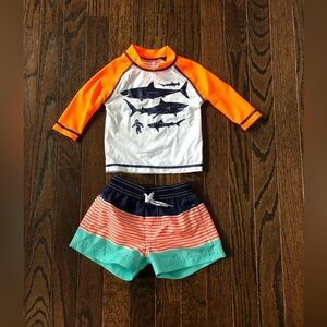 Carter’s Infant Boys 3-6M 2-Piece Orange/White Long-Sleeved Rash Guard & Trunks